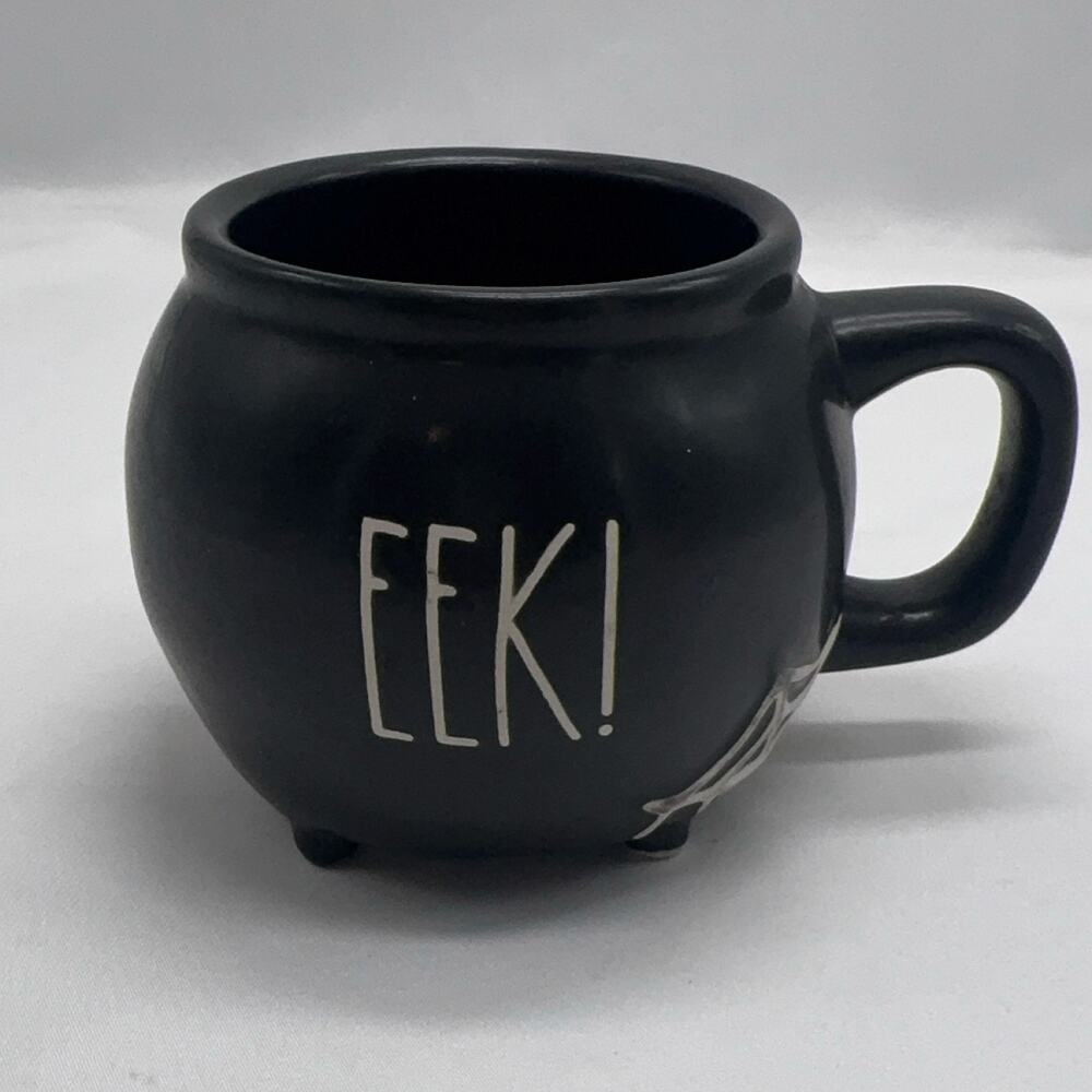 Rae Dunn EEK! Cauldron Mug Black Halloween Ceramic Footed Spiderweb witch brew